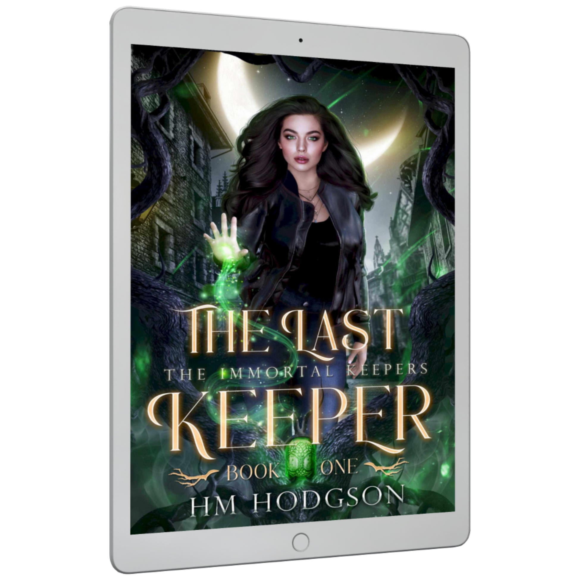 Ebook cover of 'The Last Keeper' by H.M. Hodgson displayed on a tablet.