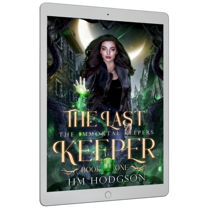 Ebook cover of 'The Last Keeper' by H.M. Hodgson displayed on a tablet.